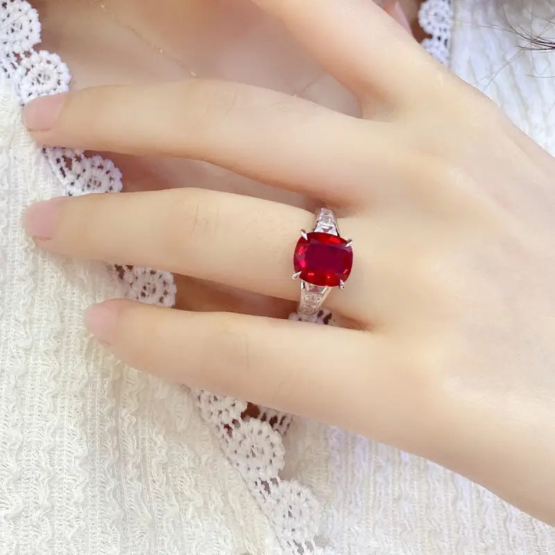 5.3 Ct Cushion Shape Lab Ruby Four Prongs Half Graduating Channel Engagement Ring - Engagement Ring