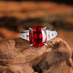 Load image into Gallery viewer, 5.3 Ct Cushion Shape Lab Ruby Four Prongs Half Graduating Channel Engagement Ring - Engagement Ring
