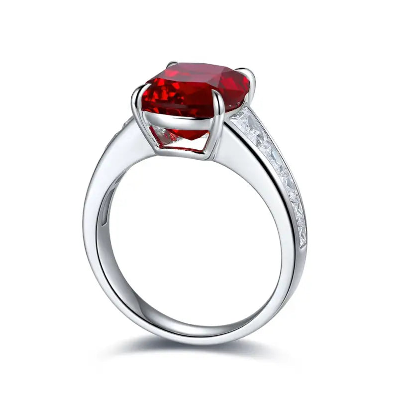 5.3 Ct Cushion Shape Lab Ruby Four Prongs Half Graduating Channel Engagement Ring - Engagement Ring