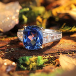 Load image into Gallery viewer, 5.5 Ct Cushion Shape Lab Blue Sapphire Four Prongs Half Graduating Channel Engagement Ring - Engagement Ring
