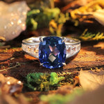 Load image into Gallery viewer, 5.5 Ct Cushion Shape Lab Blue Sapphire Four Prongs Half Graduating Channel Engagement Ring - Engagement Ring
