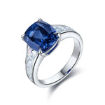 Load image into Gallery viewer, 5.5 Ct Cushion Shape Lab Blue Sapphire Four Prongs Half Graduating Channel Engagement Ring - Engagement Ring
