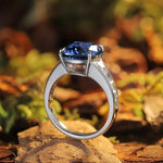 Load image into Gallery viewer, 5.5 Ct Cushion Shape Lab Blue Sapphire Four Prongs Half Graduating Channel Engagement Ring - Engagement Ring
