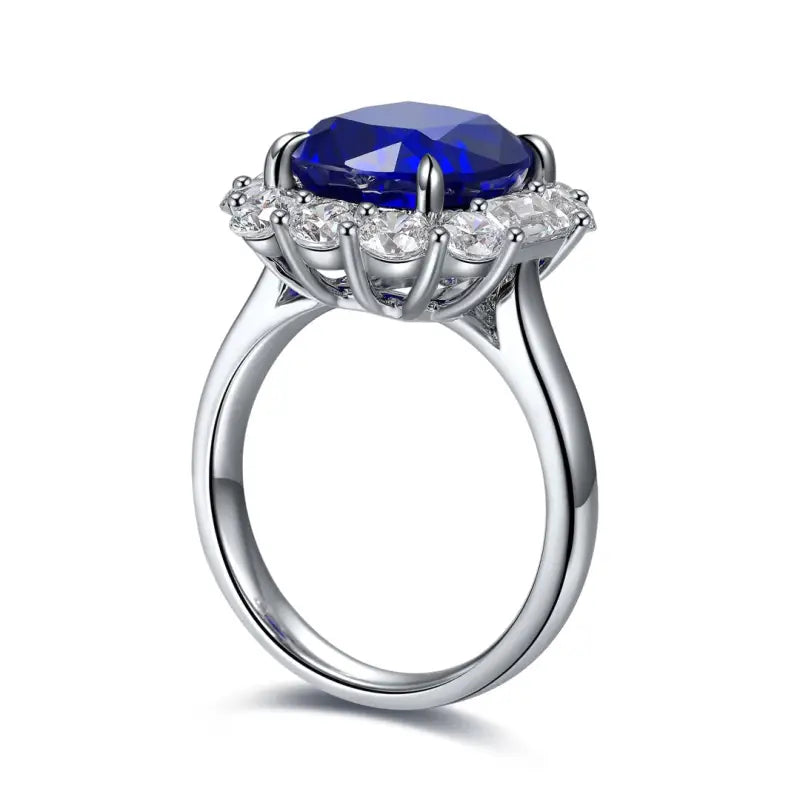 5 Ct Cushion Cut Lab Blue Sapphire Halo Engagement Ring - Engagement Ring