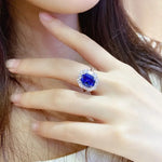 Load image into Gallery viewer, 5 Ct Cushion Cut Lab Blue Sapphire Halo Engagement Ring - Engagement Ring
