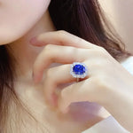 Load image into Gallery viewer, 5 Ct Cushion Cut Lab Blue Sapphire Halo Engagement Ring - Engagement Ring
