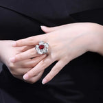 Load image into Gallery viewer, 5 Ct Oval Cut Lab Ruby Art Deco Engagement Ring - Engagement Ring
