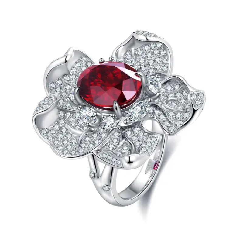 5 Ct Oval Cut Lab Ruby Art Deco Engagement Ring - Engagement Ring