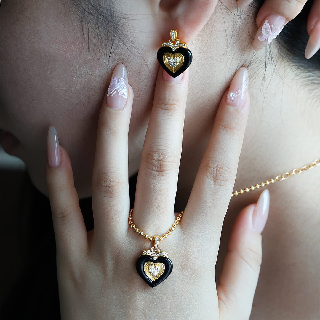 Triple Heart Black Agate Necklace