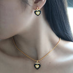 Load image into Gallery viewer, Triple Heart Black Agate Necklace
