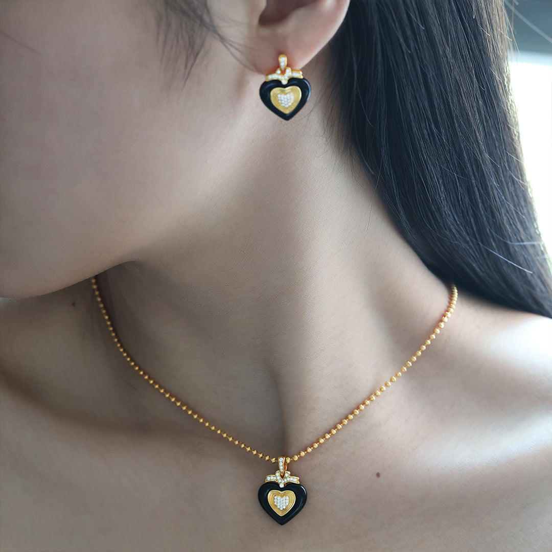 Triple Heart Black Agate Necklace