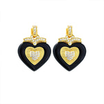 Load image into Gallery viewer, Black Agate Triple Romantic Heart Earrings
