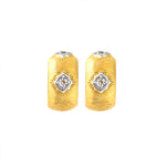 Load image into Gallery viewer, Crescent Brushed Gold  Filled with Round CZ Huggie Earrings
