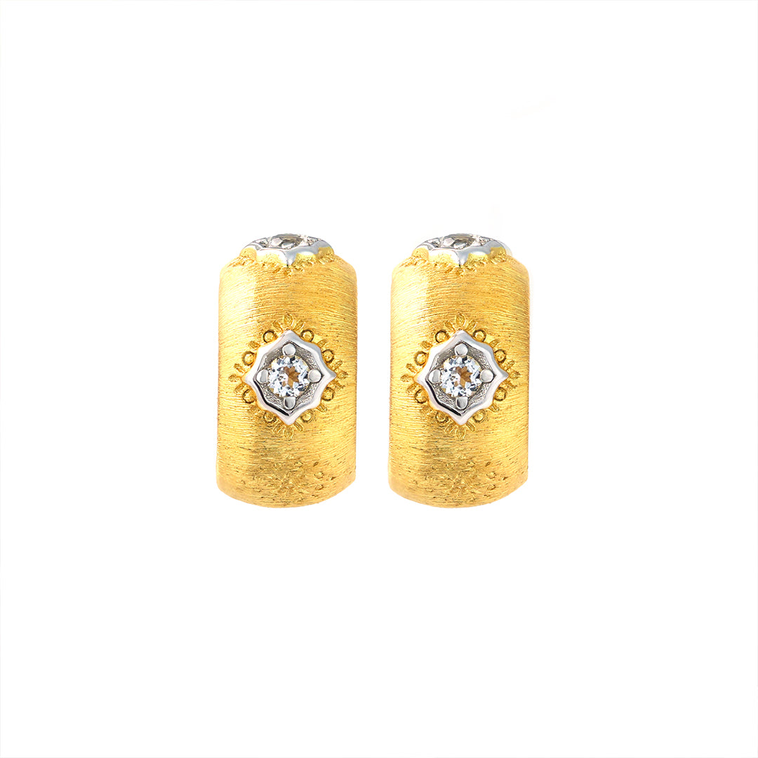 Crescent Brushed Gold  Filled with Round CZ Huggie Earrings