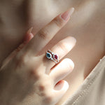 Load image into Gallery viewer, Pear Cut Blue Topaz &amp; Garnet Toi Et Moi Ring
