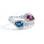 Load image into Gallery viewer, Pear Cut Blue Topaz &amp; Garnet Toi Et Moi Ring
