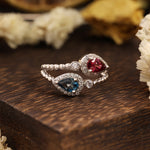 Load image into Gallery viewer, Pear Cut Blue Topaz &amp; Garnet Toi Et Moi Ring
