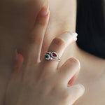 Load image into Gallery viewer, Pear Cut Blue Topaz &amp; Garnet Toi Et Moi Ring
