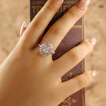 Load image into Gallery viewer, Pink Halo 1.24 Ct Oval Cut Fancy Blue Lab Diamond Engagement Ring
