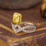 Load image into Gallery viewer, IGI Certified Crossed Chevron 1.024 Ct Radiant Cut Fancy Vivid Yellow Lab Diamond Crown Engagement Ring
