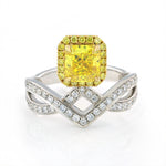 Load image into Gallery viewer, IGI Certified Crossed Chevron 1.024 Ct Radiant Cut Fancy Vivid Yellow Lab Diamond Crown Engagement Ring
