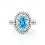 Load image into Gallery viewer, Double Halo 1.37 Ct Oval Cut Fancy Blue Lab Diamond Engagement Ring
