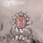 Load image into Gallery viewer, IGI Certified 1.03 Ct Radiant Cut Fancy Pink Lab Diamond Pink Halo Pear-Cluster Engagement Ring
