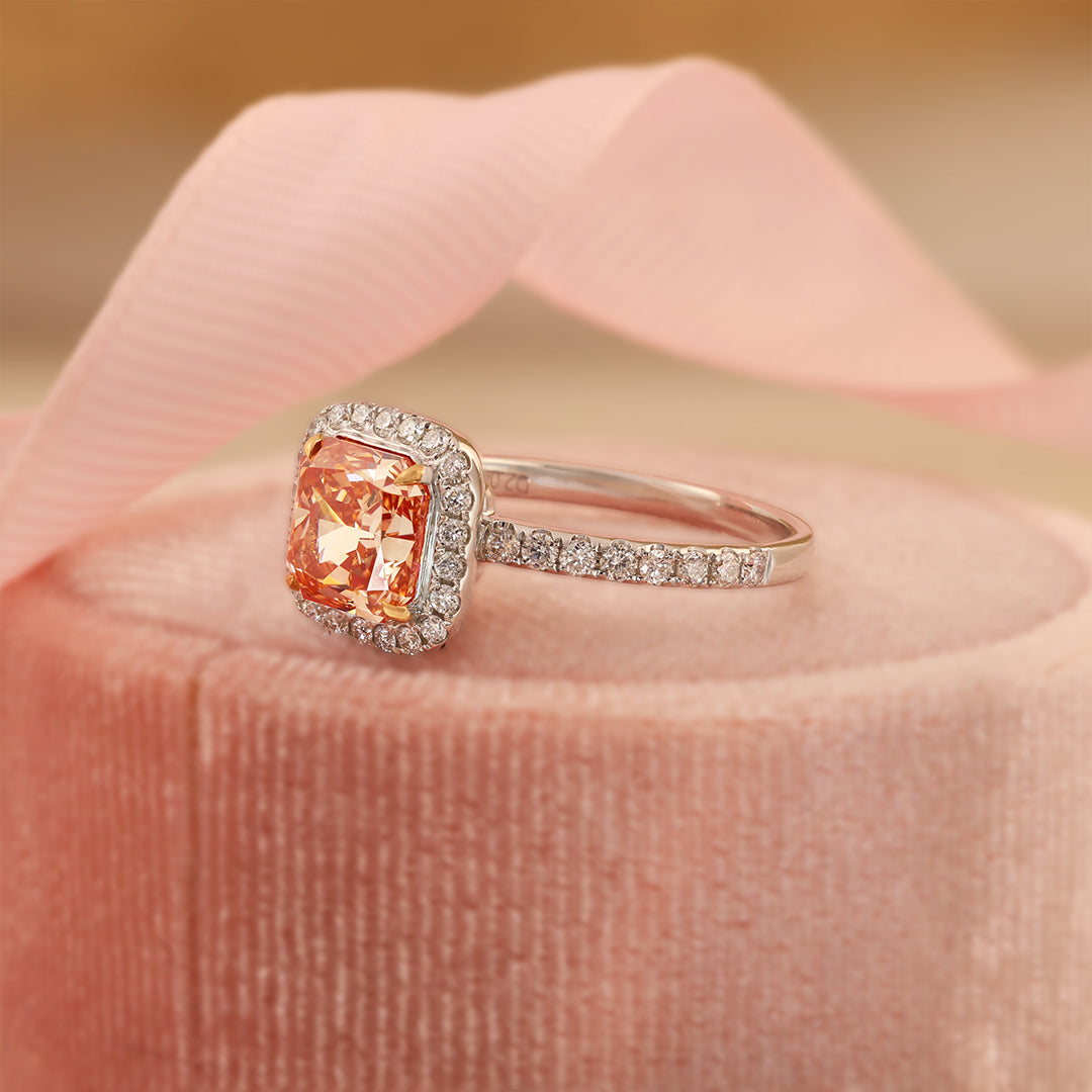 2.04 Ct Radiant Cut Fancy Pink Lab Diamond Halo Engagement Ring