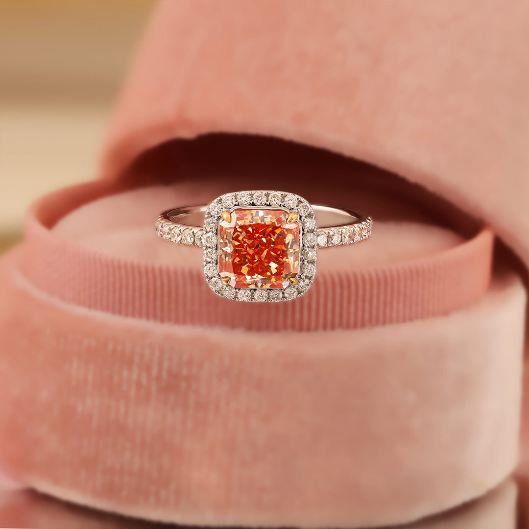 2.04 Ct Radiant Cut Fancy Pink Lab Diamond Halo Engagement Ring