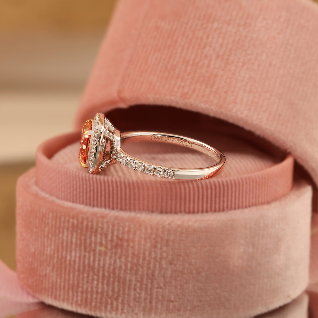 2.04 Ct Radiant Cut Fancy Pink Lab Diamond Halo Engagement Ring