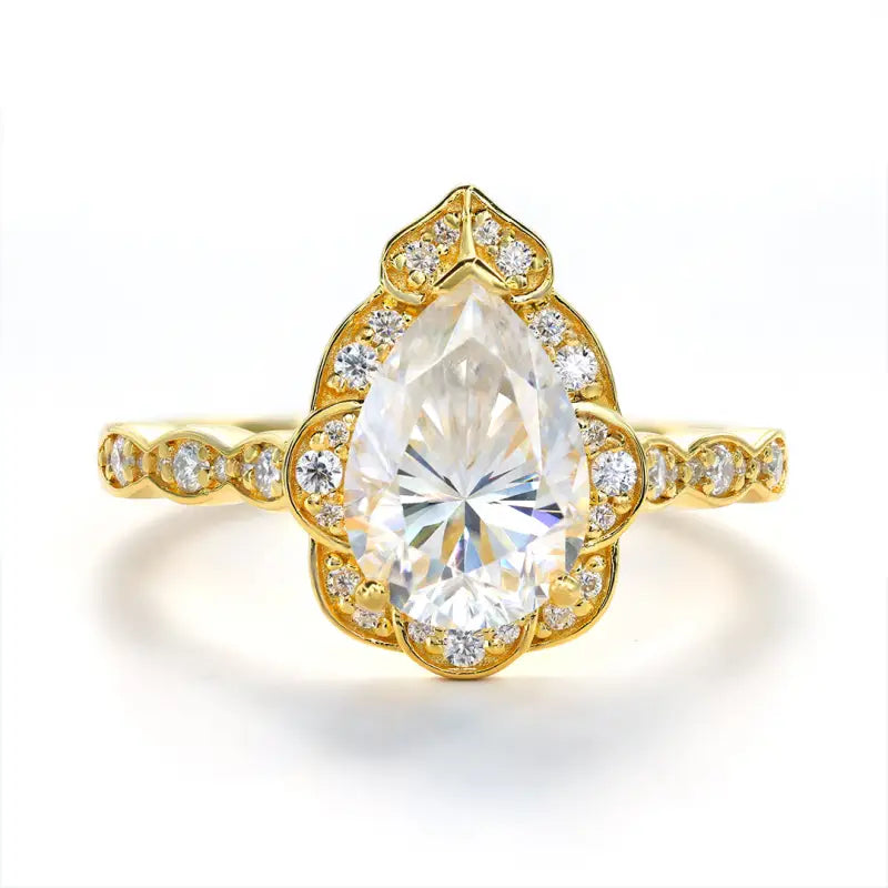 Art Deco Inspired Pear Cut Lab Diamond Engagement Ring - Engagement Ring