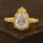 Load image into Gallery viewer, Art Deco Inspired Pear Cut Lab Diamond Engagement Ring - Engagement Ring
