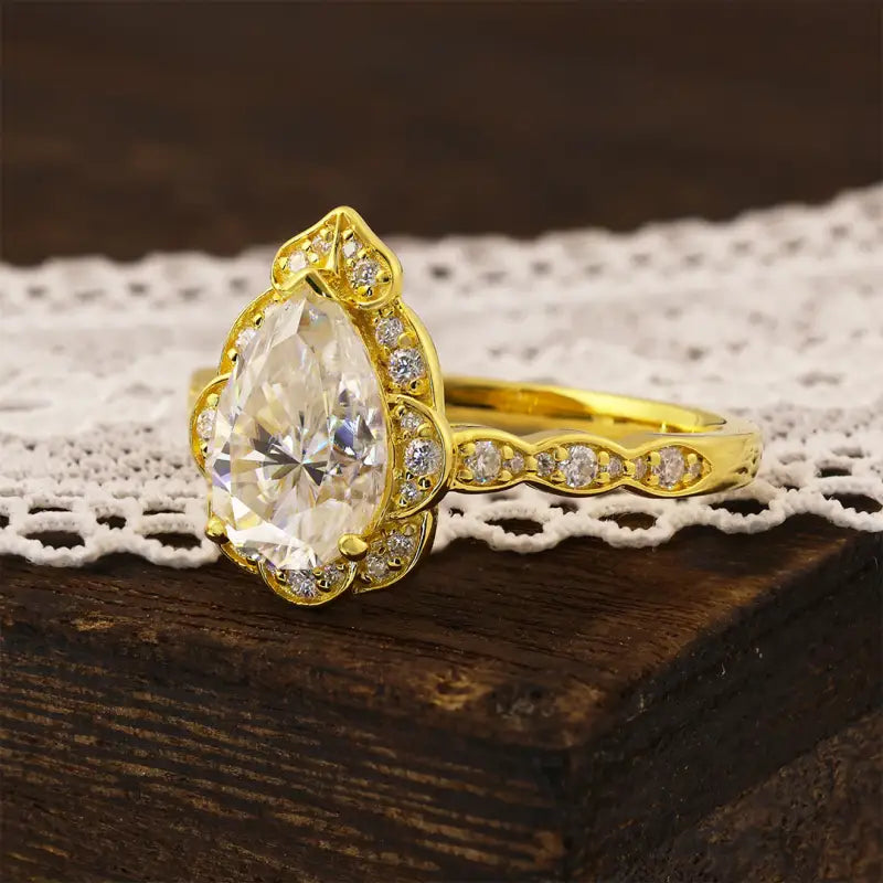 Art Deco Inspired Pear Cut Lab Diamond Engagement Ring - Engagement Ring