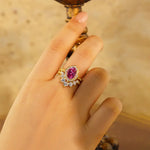 Load image into Gallery viewer, Art Deco Oval Cut Lab Padparadscha Bridal Rings - 2pcs - Wedding Ring
