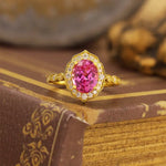 Load image into Gallery viewer, Art Deco Oval Cut Lab Padparadscha Engagement Ring - Engagement Ring
