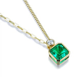 Load image into Gallery viewer, Asscher Cut Columbia Green Lab Emerald Bezel Pendant Necklace - Necklace &amp; Pendant
