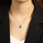 Load image into Gallery viewer, Asscher Cut Columbia Green Lab Emerald Bezel Pendant Necklace - Necklace &amp; Pendant
