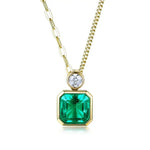 Load image into Gallery viewer, Asscher Cut Columbia Green Lab Emerald Bezel Pendant Necklace - Necklace &amp; Pendant
