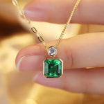 Load image into Gallery viewer, Asscher Cut Columbia Green Lab Emerald Bezel Pendant Necklace - Necklace &amp; Pendant
