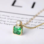 Load image into Gallery viewer, Asscher Cut Columbia Green Lab Emerald Bezel Pendant Necklace - Necklace &amp; Pendant
