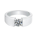 Load image into Gallery viewer, Silver engagement ring with a round solitaire diamond in a tension setting.
