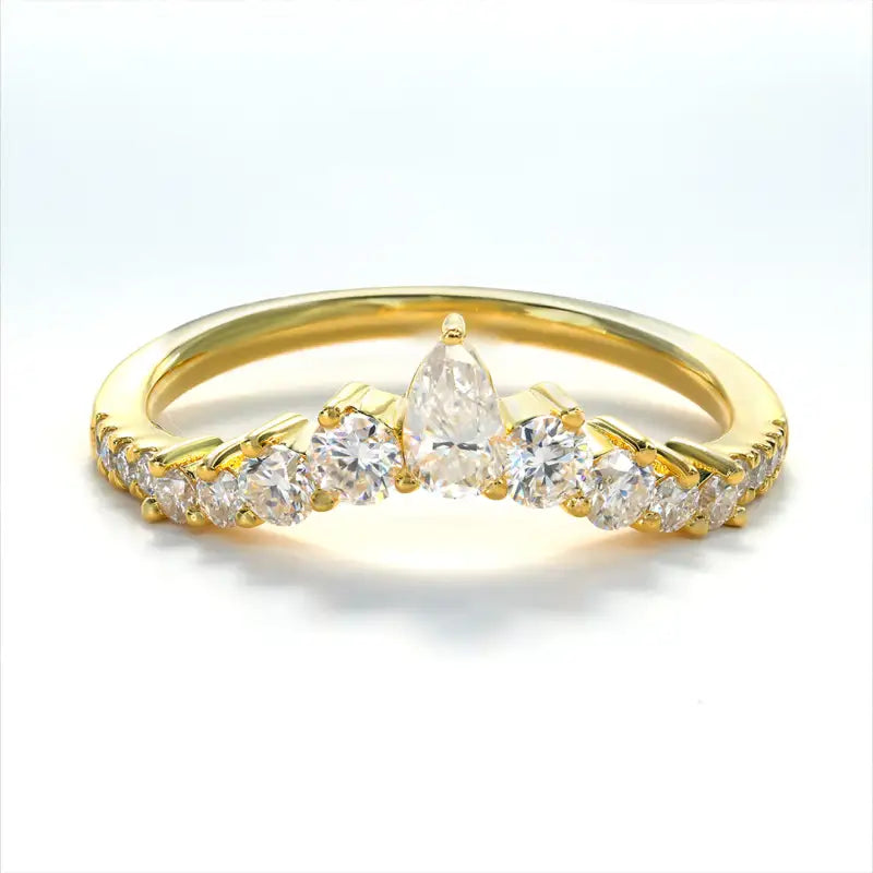 Curved Pear & Round Cut Lab Diamond Contour Band - Wedding Ring