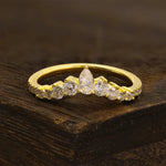 Load image into Gallery viewer, Curved Pear &amp; Round Cut Lab Diamond Contour Band - Wedding Ring
