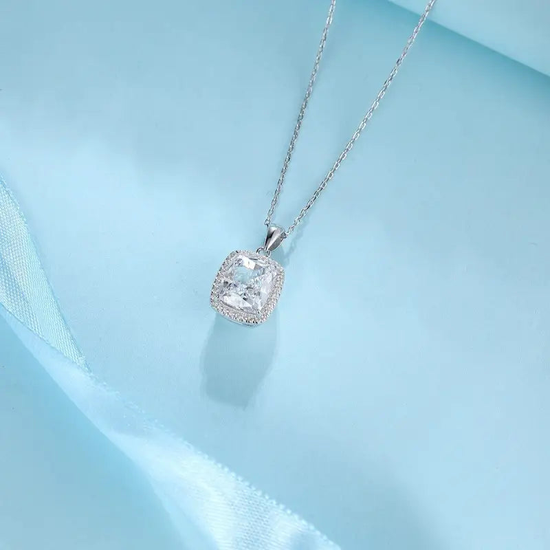 Cushion Cut Lab Diamond Halo Pendant Necklace - Necklace & Pendant