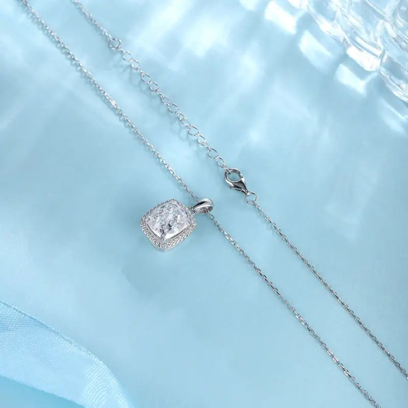 Cushion Cut Lab Diamond Halo Pendant Necklace - Necklace & Pendant