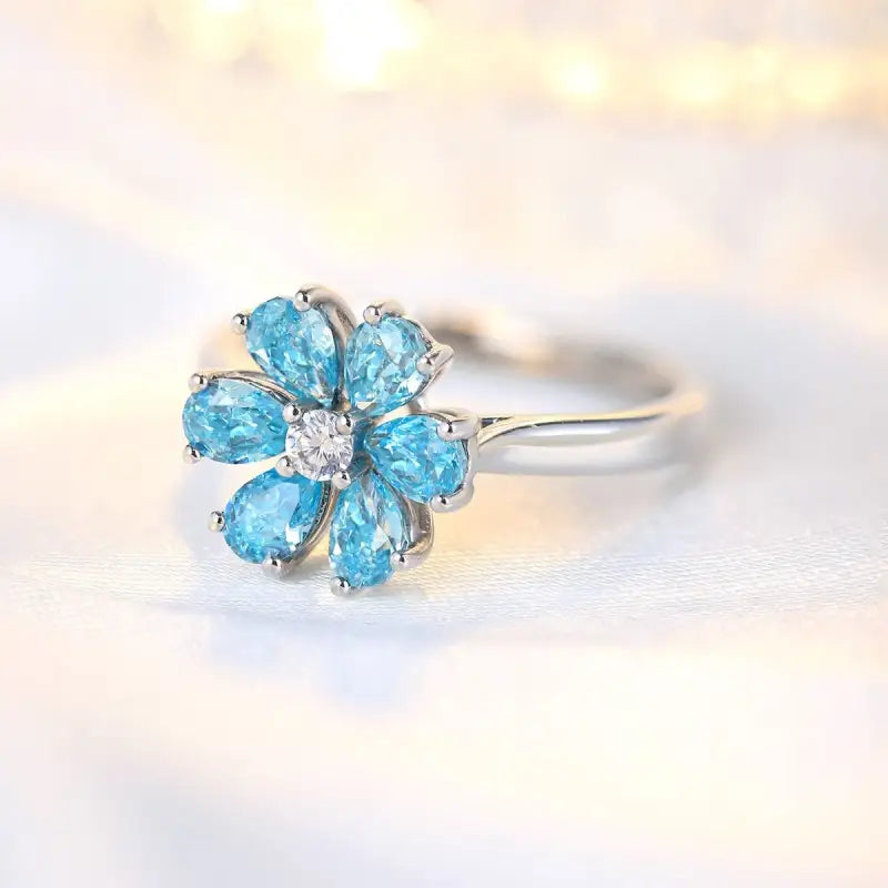 Daisy Pear Cut Blue Moissanite Engagement Ring - Engagement Ring