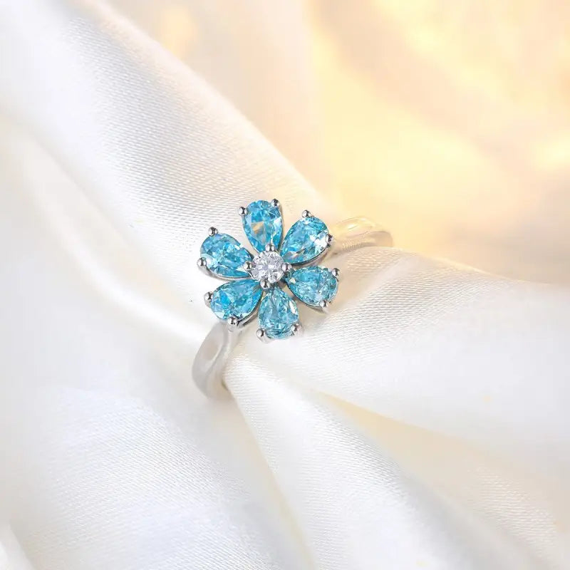 Daisy Pear Cut Blue Moissanite Engagement Ring - Engagement Ring