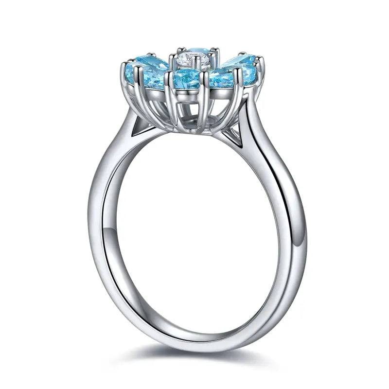 Daisy Pear Cut Blue Moissanite Engagement Ring - Engagement Ring