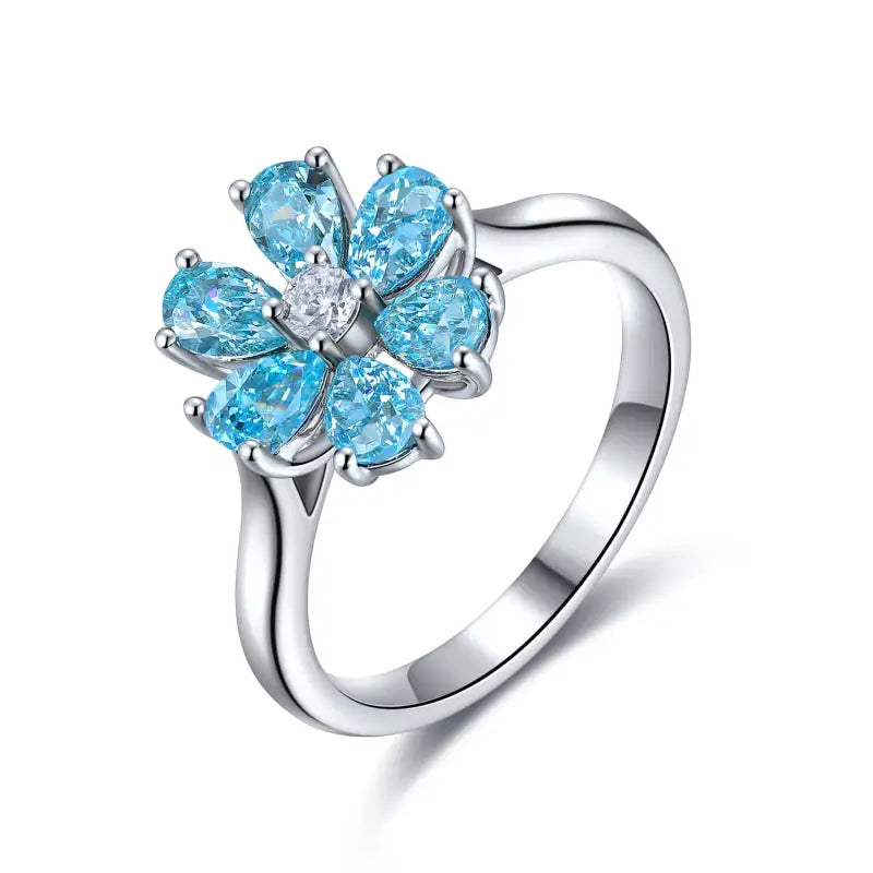 Daisy Pear Cut Blue Moissanite Engagement Ring - Engagement Ring