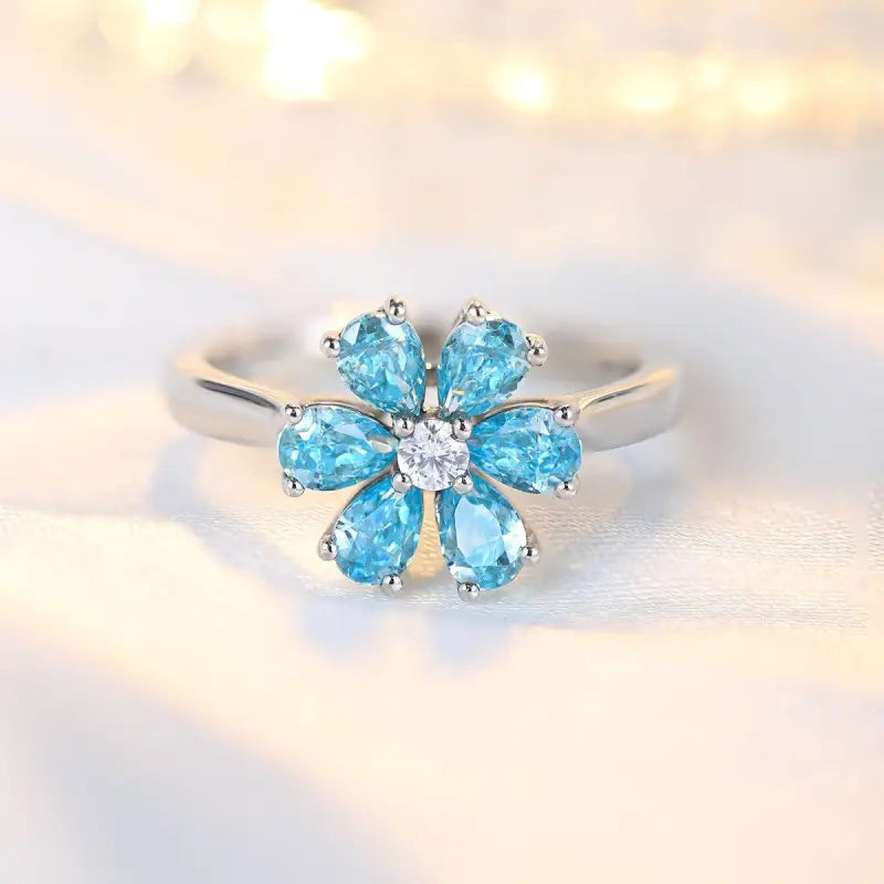 Daisy Pear Cut Blue Moissanite Engagement Ring - Engagement Ring